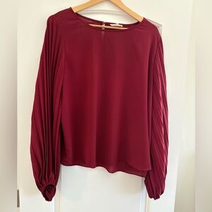 eesome Pleated Balloon Sleeve Blouse - Wine